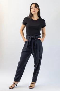 Among The Brave Pants Spirited Black Tie Front Tapered Cupro Pant