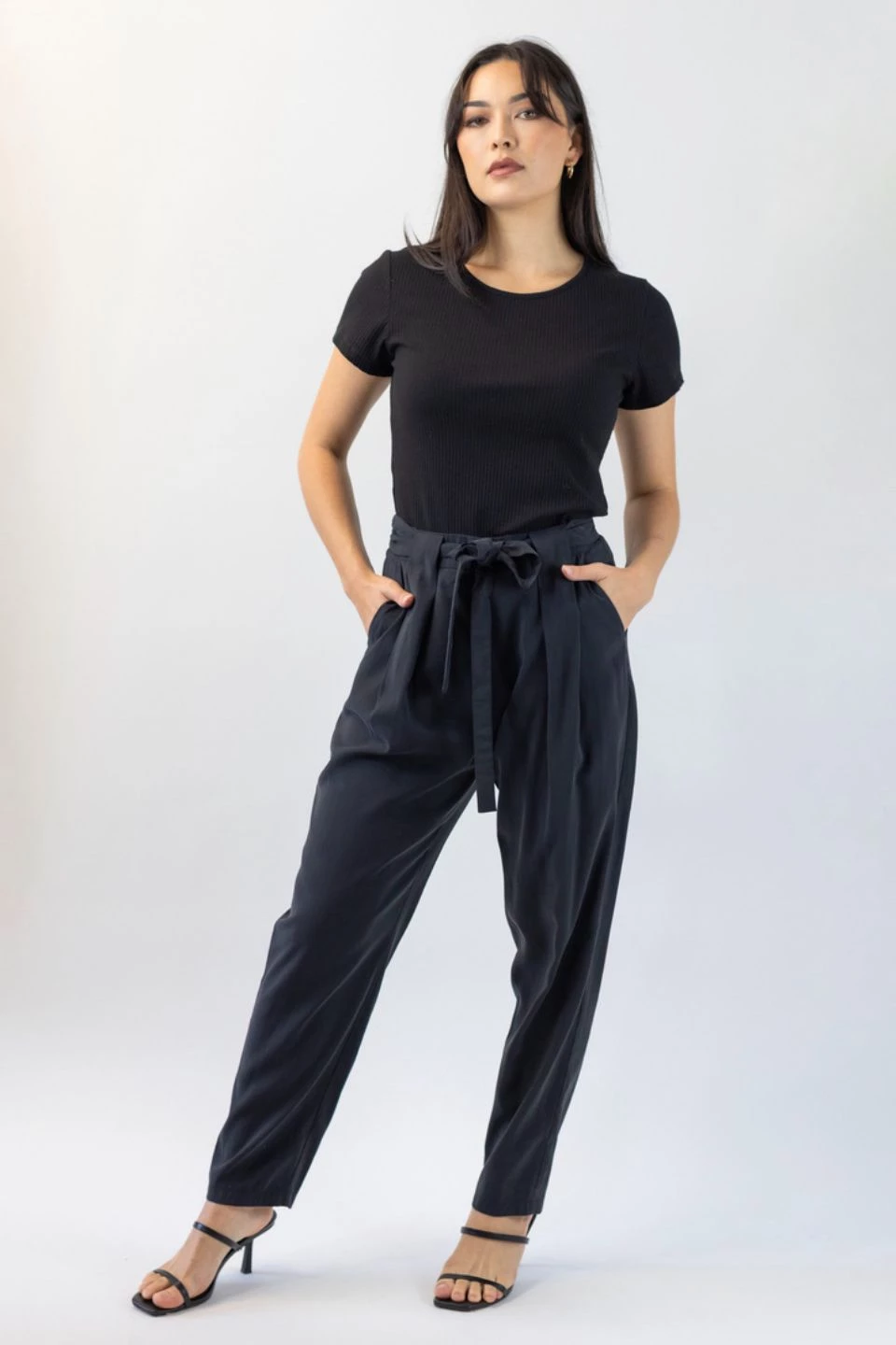Among The Brave Pants Spirited Black Tie Front Tapered Cupro Pant