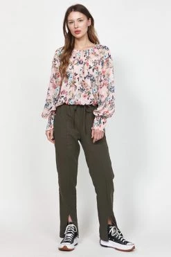 Leo + Be Erractic Pink Floral LS Top