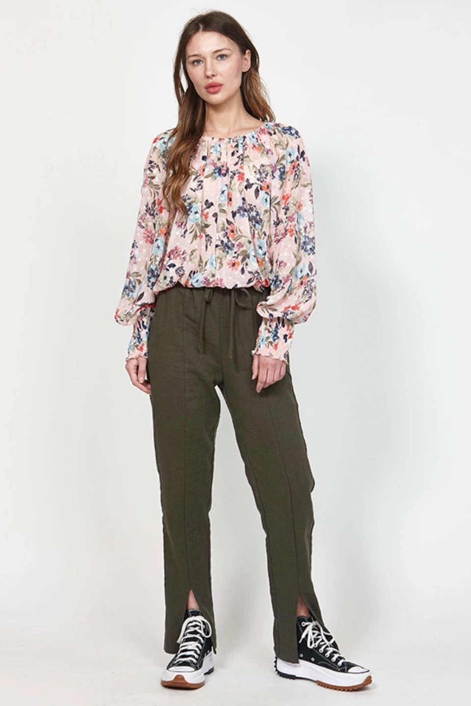 Leo + Be Erractic Pink Floral LS Top
