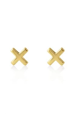 Linda Tahija Cross 14k Gold Plate Stud Earrings Jewellery