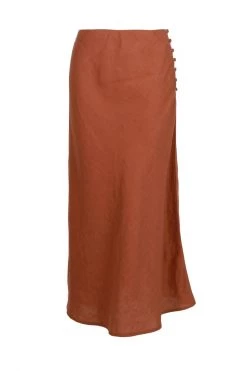 Among The Brave Skirts Utopia Spice Bias Linen Midi Skirt With Self Buttons