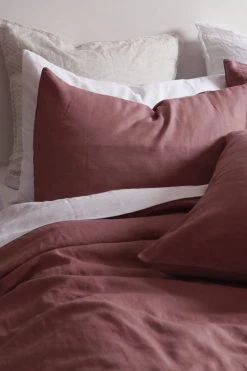 Home Lab 100% French Linen Duvet Cover Set King Chestnut Dusky Rose