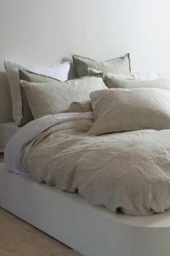 Home Lab 100% French Linen Duvet Cover Set Queen Charcoal Pinstripe