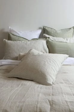 Home Lab 100% French Linen Duvet Cover Set King Charcoal Pinstripe