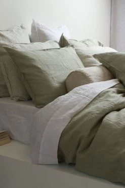 Home Lab 100% French Linen Duvet Cover Set King Sage