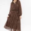 Billie The Label Vivacious Brown Floral Mid Sleeve V Neck Tiered Midi Dress New In
