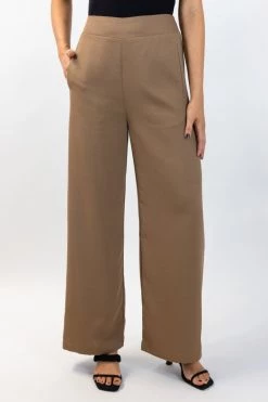 Ivy + Jack Favourite Walnut Textured Plain Stretch Back Wide Leg Pants New In