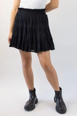 Ivy + Jack Skirts Lexi Black Shirred Cotton Tiered Mini Skirt