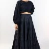 Ivy + Jack Olivia Black Shirred Waist Tiered Maxi Skirt New In