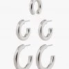 Pilgrim Reconnect Thick Classic Hoop Two Pack With Ear Cuff Earrings Silver