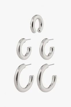 Pilgrim Reconnect Thick Classic Hoop Two Pack With Ear Cuff Earrings Silver