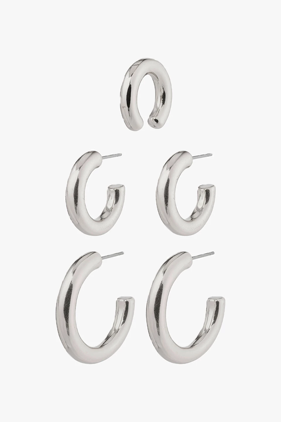 Pilgrim Reconnect Thick Classic Hoop Two Pack With Ear Cuff Earrings Silver