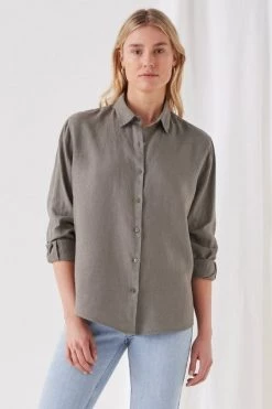 Assembly Xander Dark Sage Linen Shirt Tops & Tees