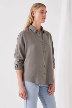 Assembly Xander Dark Sage Linen Shirt Tops & Tees