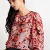 Drama The Label New In Asher Red Garnet Floral LS Blouse