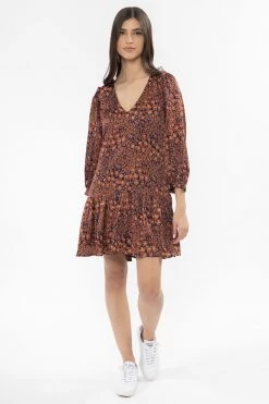 Seeking Lola New In Miraculous Navy Rust Animal Mid Sleeve Smock Dress