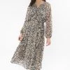 Billie The Label New In Vivacious Sage Stripe Floral Mid Sleeve V Neck Tiered Midi Dress