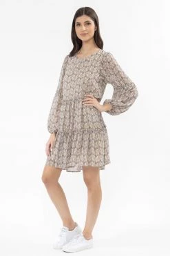 Seeking Lola New In Optimistic Ivory Paisley Mid Sleeve Tiered Mini Dress