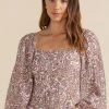 Mink Pink Jedda Pink Paisley Square Neck Balloon Sleeve Blouse