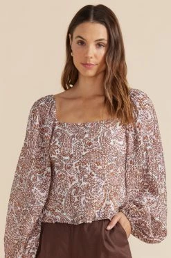 Mink Pink Jedda Pink Paisley Square Neck Balloon Sleeve Blouse