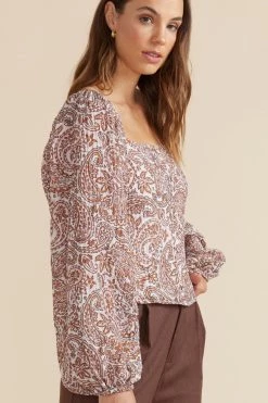 Mink Pink Jedda Pink Paisley Square Neck Balloon Sleeve Blouse