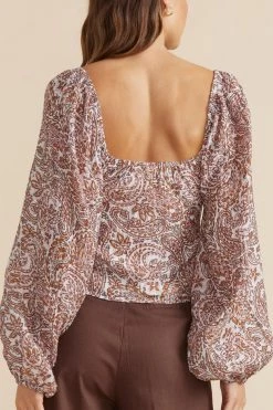Mink Pink Jedda Pink Paisley Square Neck Balloon Sleeve Blouse