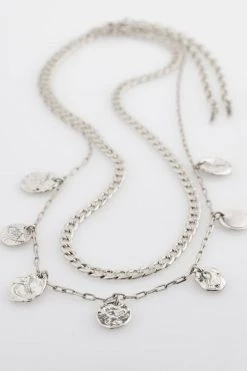Pilgrim Jewellery Poesy Double Chain Thick And Thin With Circle Pendants Silver Necklace