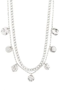 Pilgrim Jewellery Poesy Double Chain Thick And Thin With Circle Pendants Silver Necklace