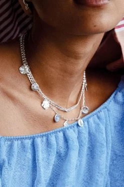 Pilgrim Jewellery Poesy Double Chain Thick And Thin With Circle Pendants Silver Necklace