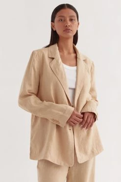 Assembly Jackets & Coats Ari Double Breasted Almond Linen Blazer