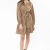 Seeking Lola New In Flourish Tan Animal Puff Sleeve V Neck Tiered Mini Dress