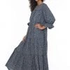 Blak Dresses Promise LS Tiered Grey Leopard Midi Dress