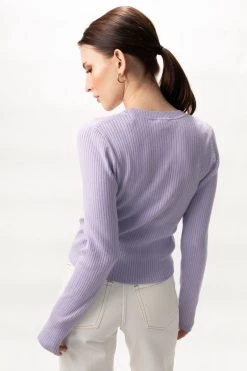 Among The Brave New In Inspired Lilac LS Rib Knit Cropped Crew Neck Top