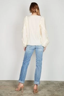 Esmaee Mystic Cream Lace Frill LS Blouse Tops & Tees