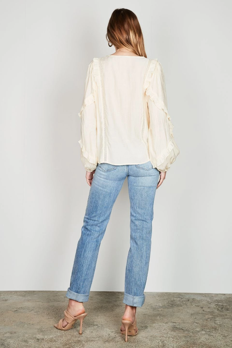 Esmaee Mystic Cream Lace Frill LS Blouse Tops & Tees