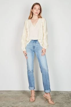 Esmaee Mystic Cream Lace Frill LS Blouse Tops & Tees