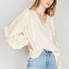 Esmaee Mystic Cream Lace Frill LS Blouse Tops & Tees