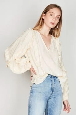 Esmaee Mystic Cream Lace Frill LS Blouse Tops & Tees