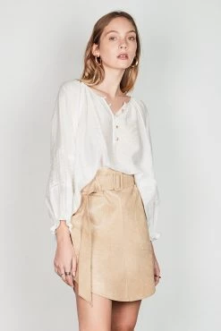 Esmaee Tops & Tees Anika Ivory Button Front LS Detail Blouse