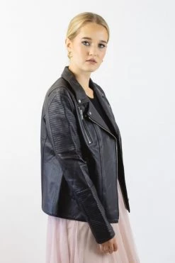 Federation New In Knew Patch Detail Black Leather Jacket