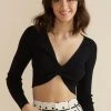 Mink Pink New In Laur Black V Neck LS Knit Top
