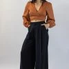 Ivy + Jack Eclipse Black Sandwashed Man Style Viscose Pleat Front Wide Leg Pant