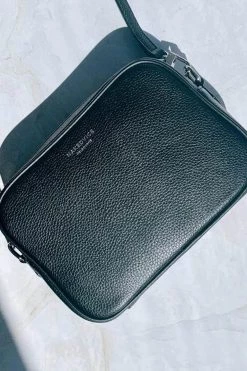 Nakedvice The 1995 Silver Zip Crossbody Bag Pebble Black Leather