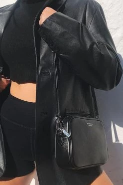 Nakedvice The 1995 Silver Zip Crossbody Bag Pebble Black Leather