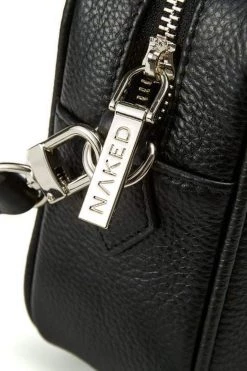 Nakedvice The 1995 Silver Zip Crossbody Bag Pebble Black Leather