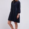 Foxwood Lula Fine Cord Navy LS Mini Dress
