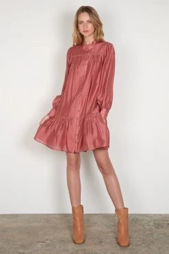 Esmaee New In Mara Berry LS Button Front Mini Dress