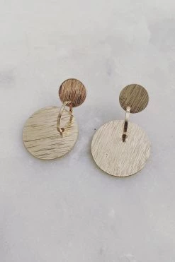 Flo Gives Back 15% To Women In Need Jewellery Etched Disc Gold Earrings