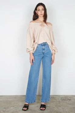 Esmaee New In Tanana Natural Button Down LS Blouse